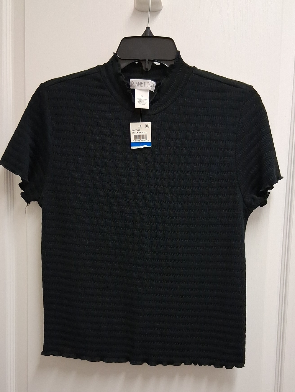 Planet Gold Black Ribbed Short-Sleeve Mock Neck Tee